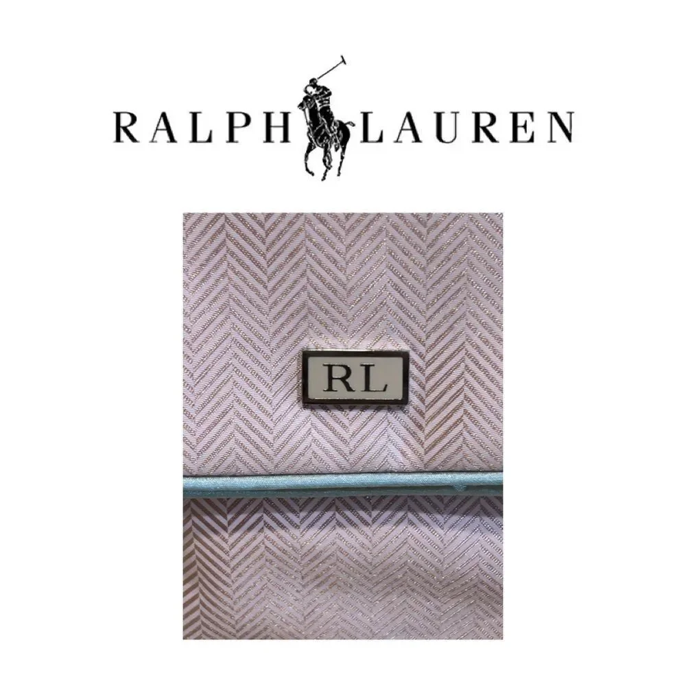 Ralph Lauren Chevron Pattern Light Pink and Gray‎ Satin Lined Cosmetic Bag